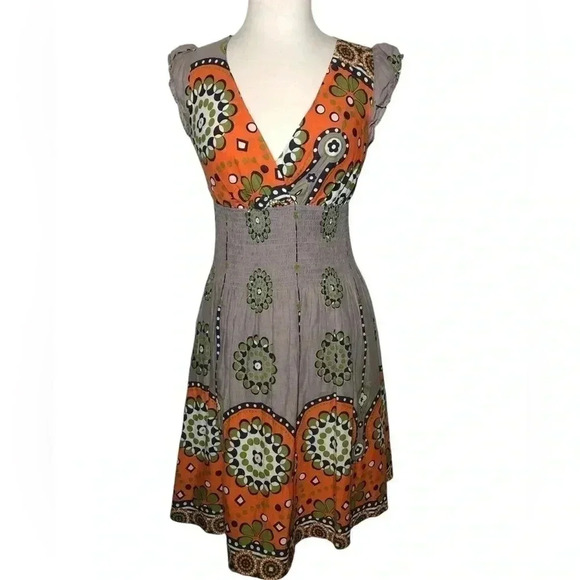 Down East Basics Bohemian Print Cap Sleeve Dress - Picture 1 of 7